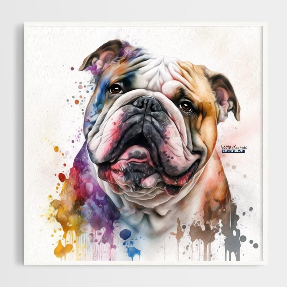 English Bulldog Dog Portrait Best Friend Watercolor Oil Painting Art Print - Picture 3 of 5